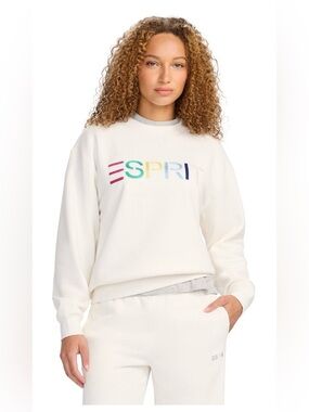 ESPRIT Women’s Fleece Embroidered Logo Sweatshirt, Retro 80s Viral, Size L or XL
